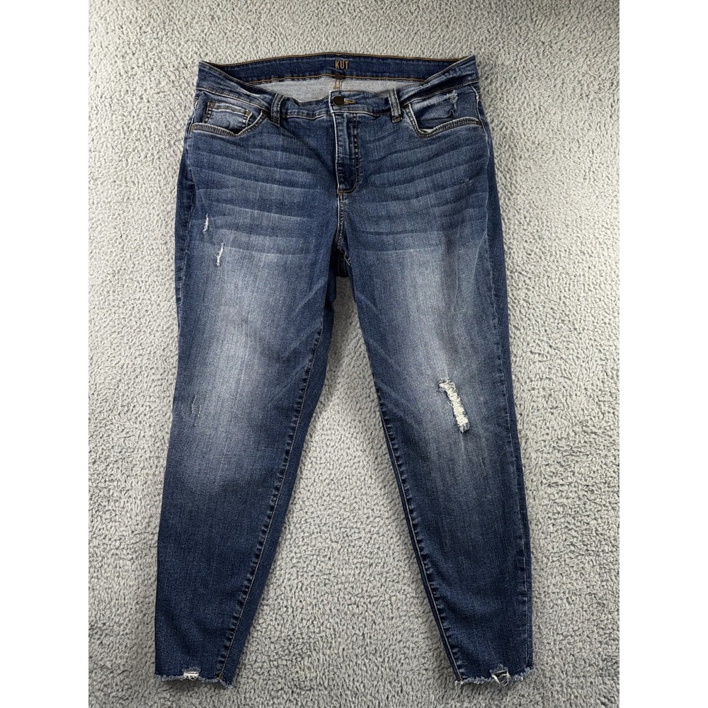 Kut From The Kloth Jeans Women 14w Ankle Skinny Distressed Fringe Raw Hem Boho